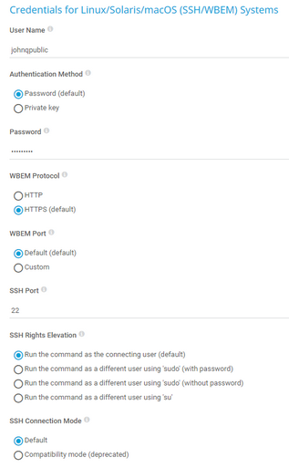 Credentials for Linux/Solaris/macOS (SSH/WBEM) Systems