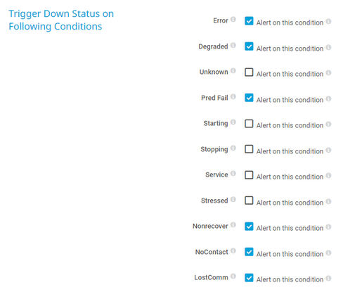 Trigger Down Status on Following Conditions